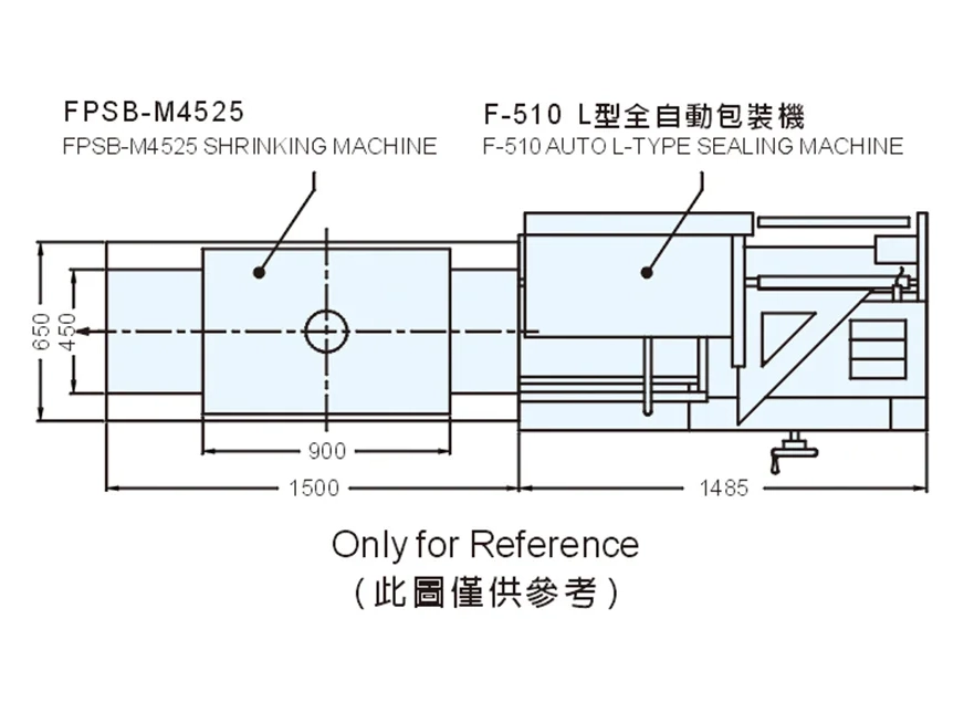 F-510-VS 系列 / L型全自動包裝機機械外觀尺寸圖 / 單位 mm